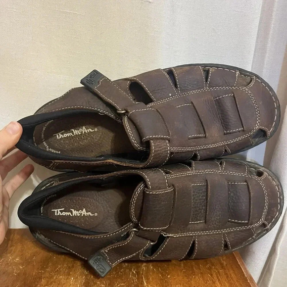 Thom Mcan Mens Sandals Size 12 Brown Leather Strap Fisherman Slingback Shoe Wide - Picture 3 of 13